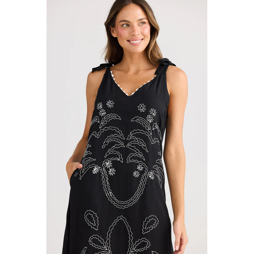 Dress Deira - Black & White Embroidery