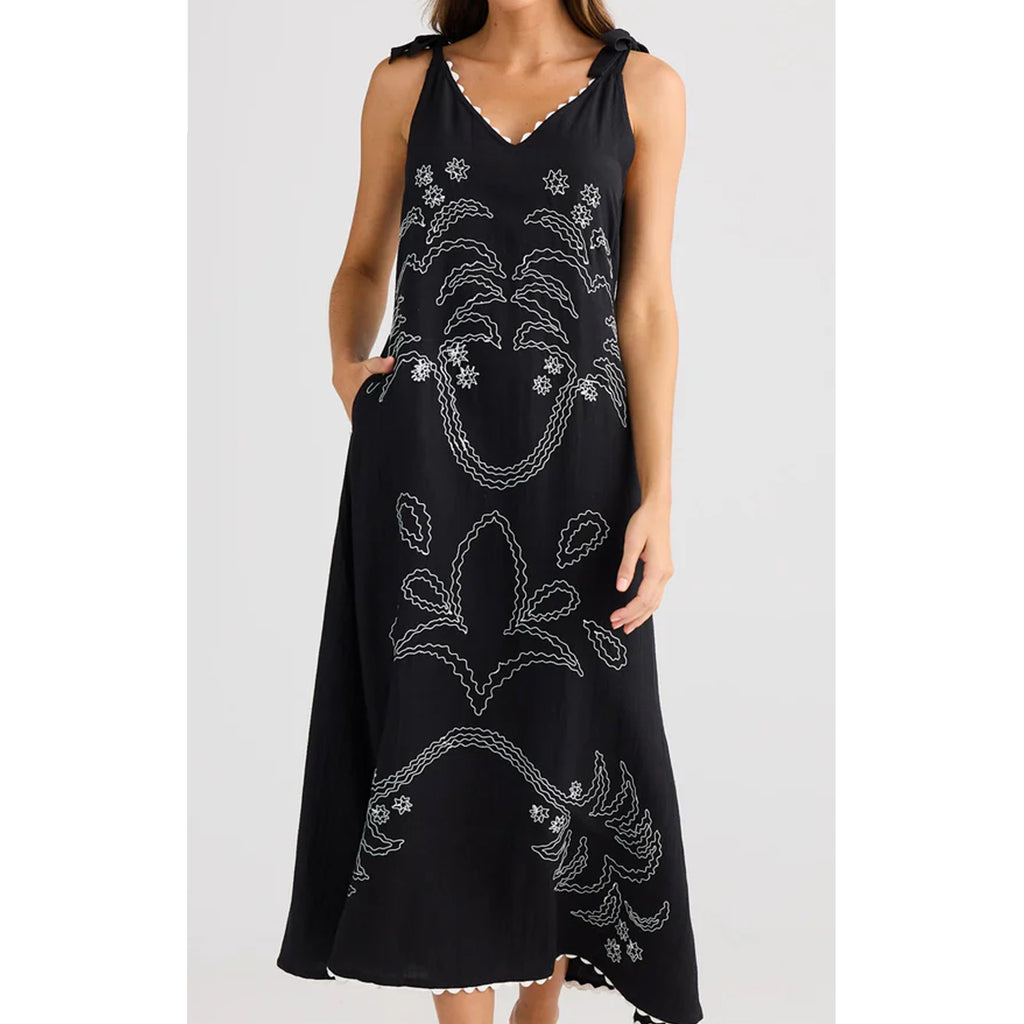 Dress Deira - Black & White Embroidery
