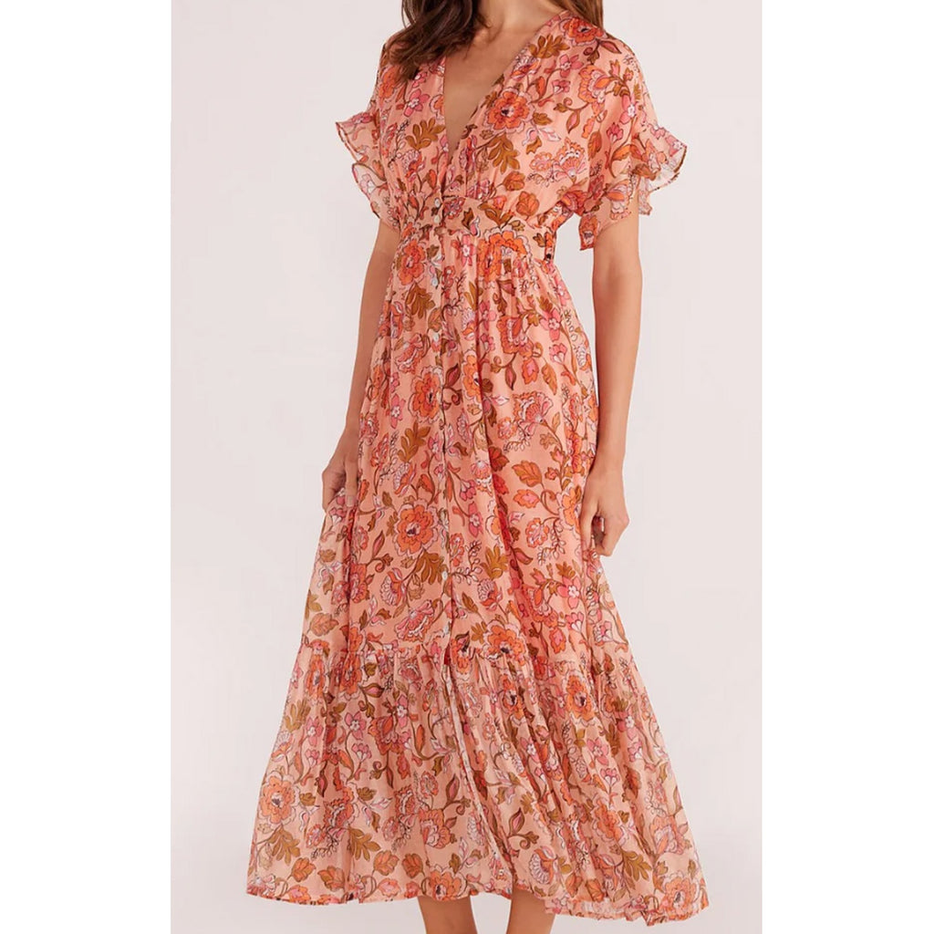 Dress Amelia Button Down - Peach Floral