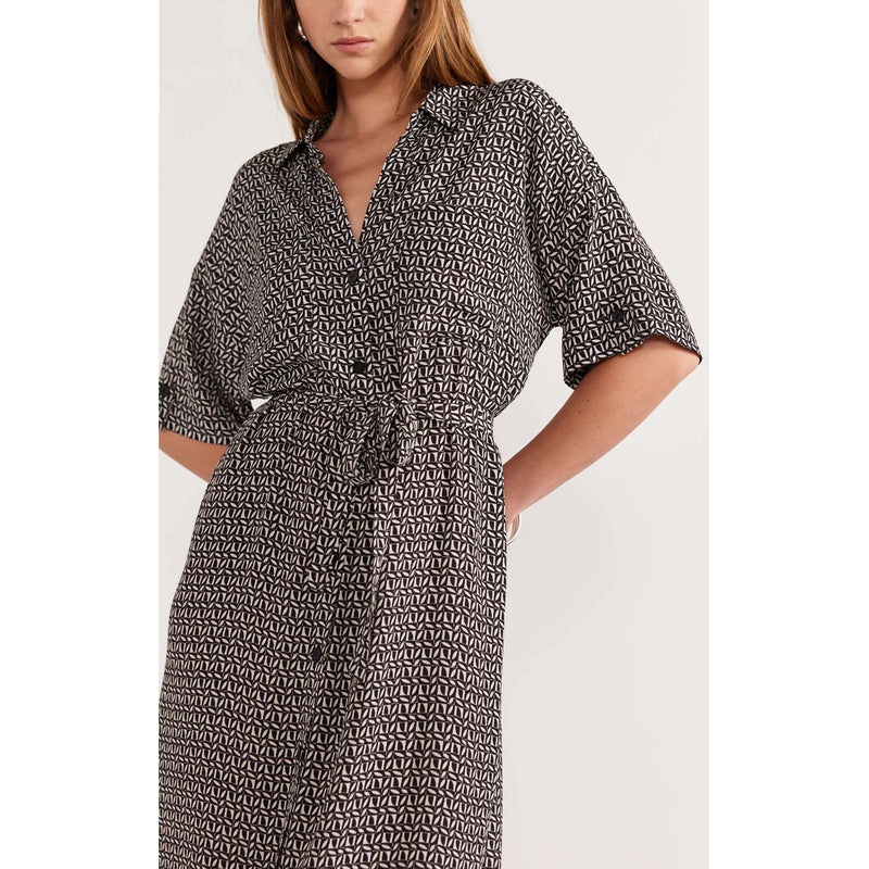 Dress Della Midi Shirtdress - Black & Cream