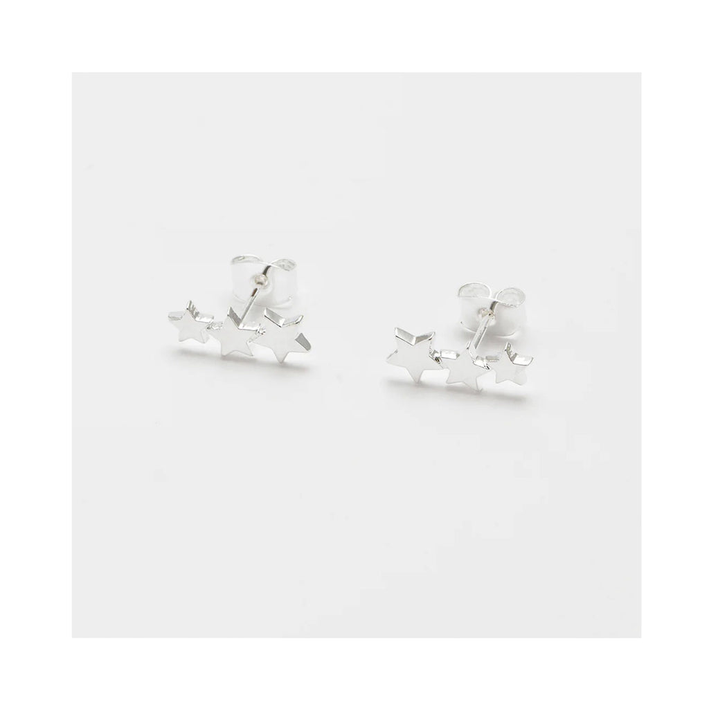 Earrings Stud Trio Star Silver Plated