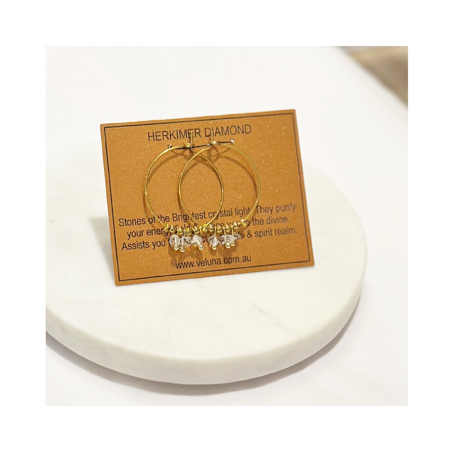 Earrings Golden Age Birthstone Hoop April - Herkimer Diamond