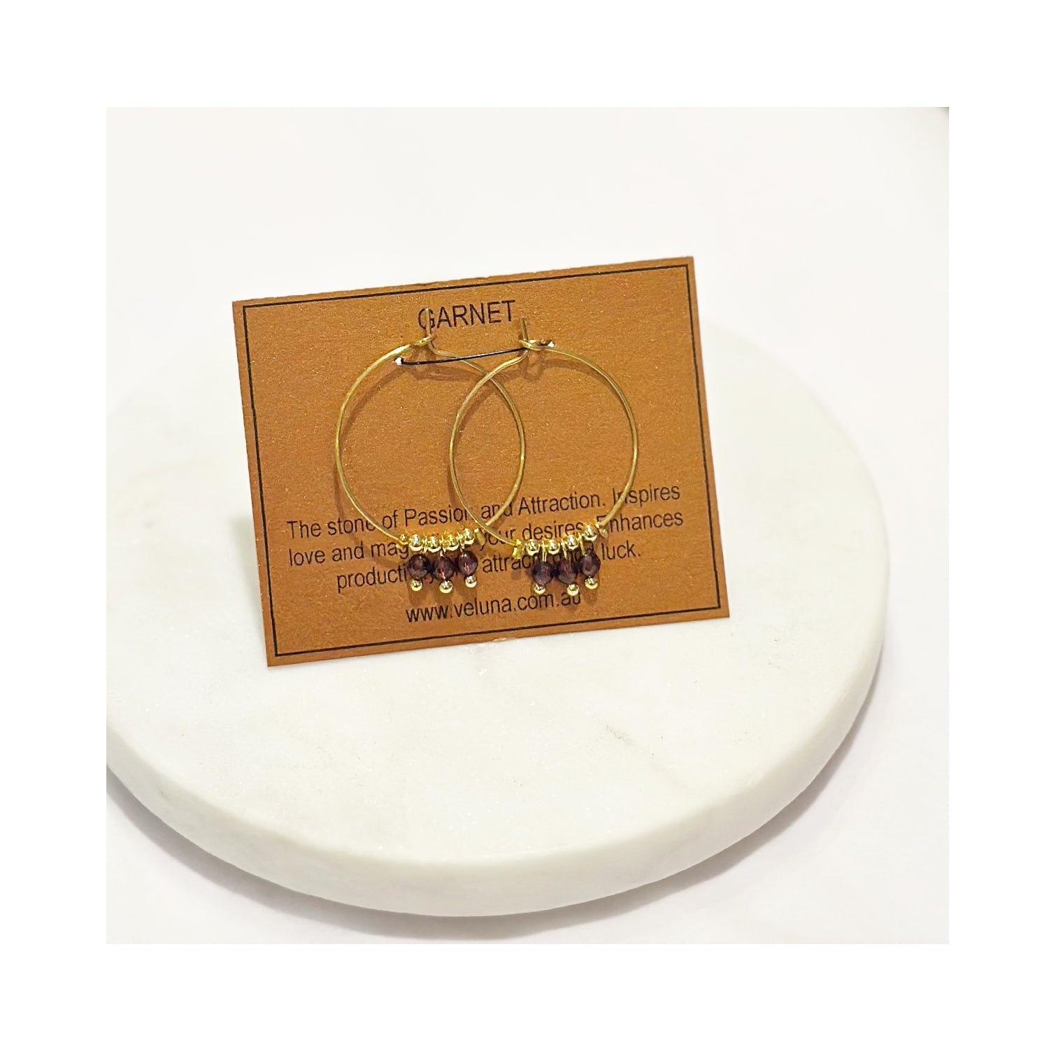 Earrings Golden Age Birthstone Hoop January - Garnet
