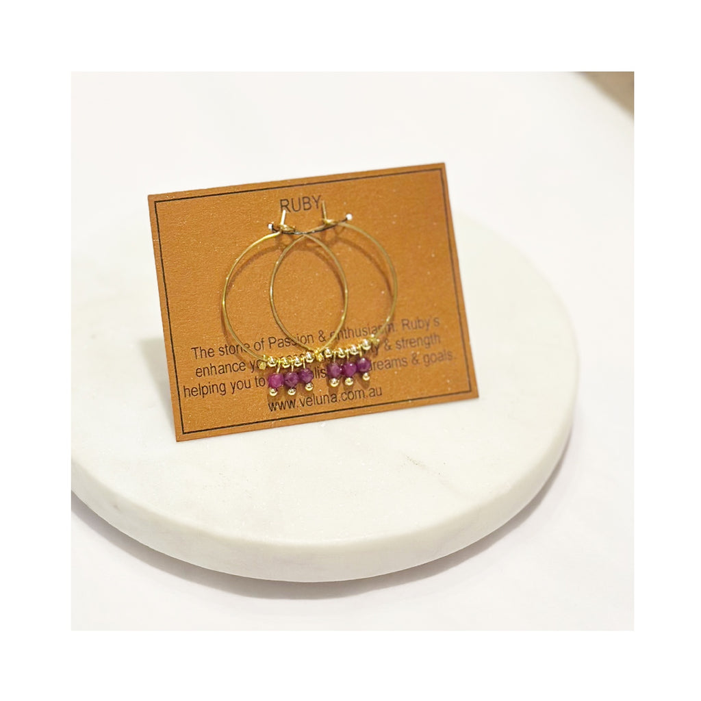 Earrings Golden Age Birthstone Hoop July - Ruby