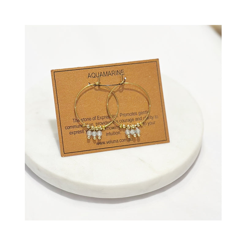 Earrings Golden Age Birthstone Hoop March - Aquamarine