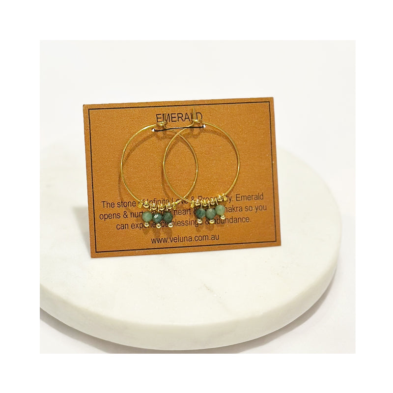 Earrings Golden Age Birthstone Hoop May - Emerald