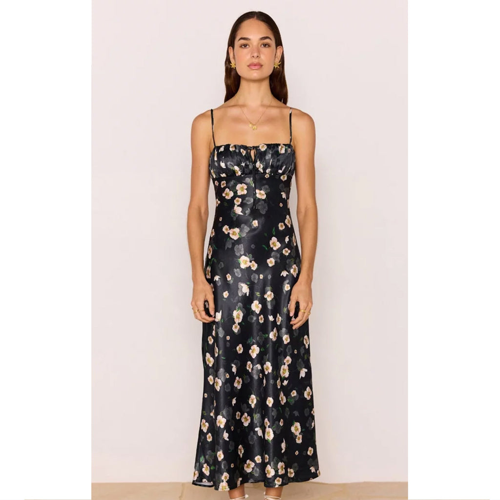 Dress Elinor Bias Midi - Black Floral