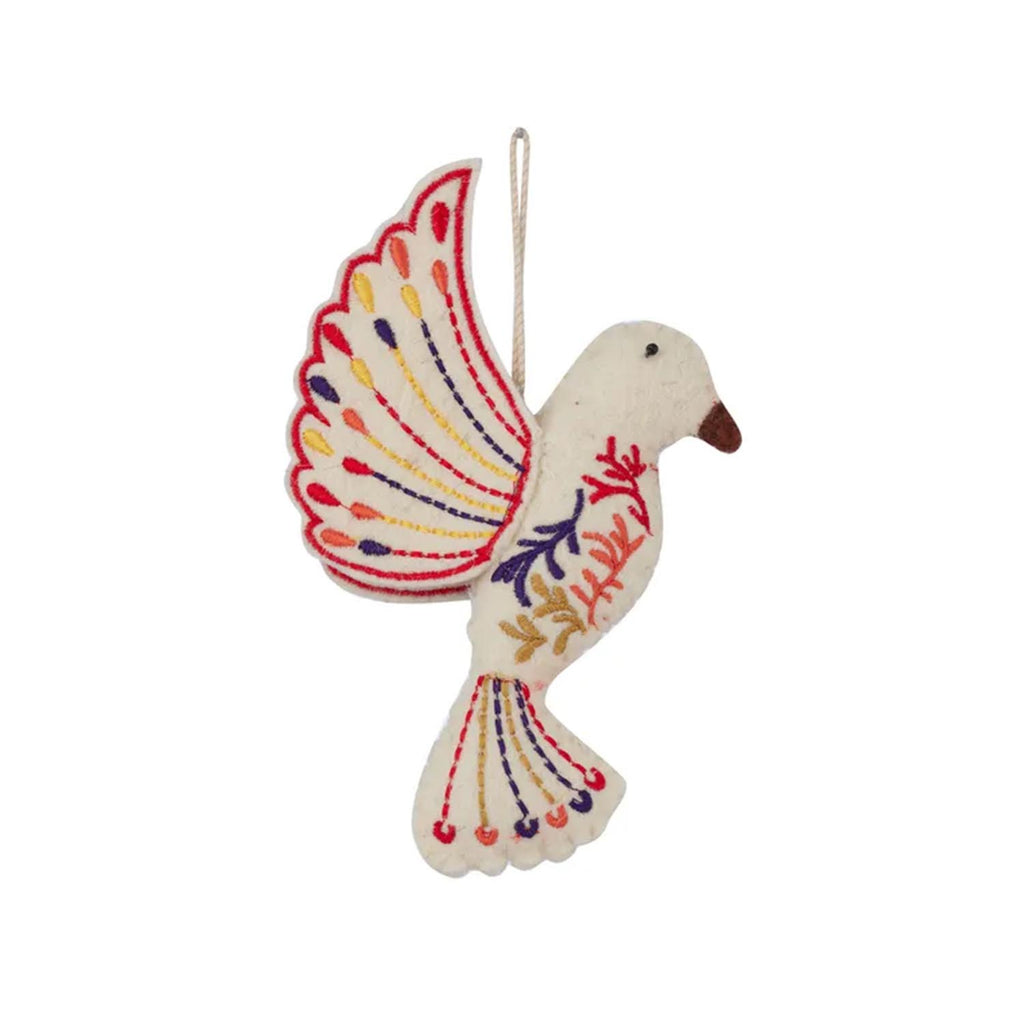 Embroidered Bird Hanger Felt 10x12cm Wht
