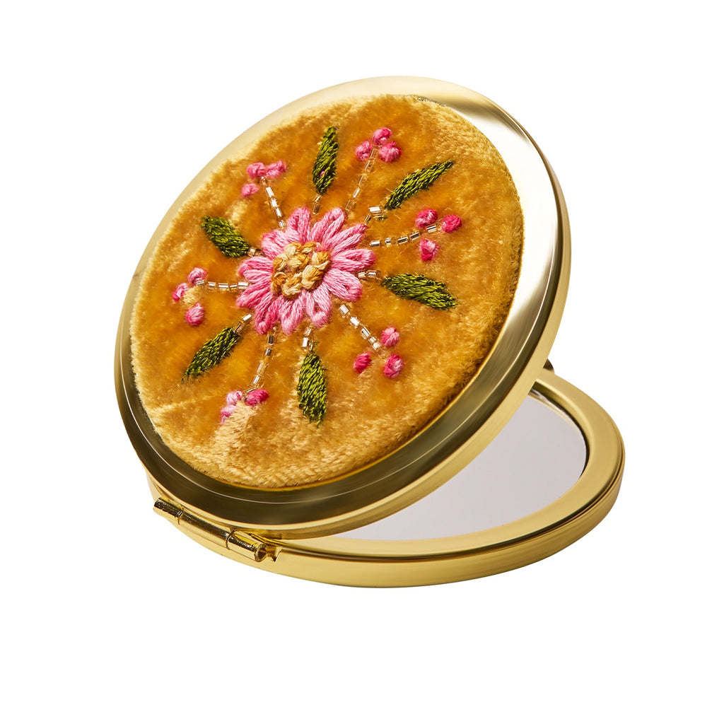 Pocket Mirror Embroidered - Mustard Flower