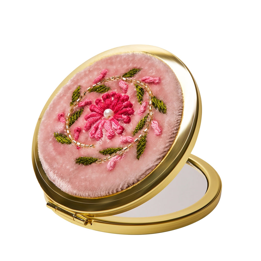 Pocket Mirror Embroidered - Pink Petals