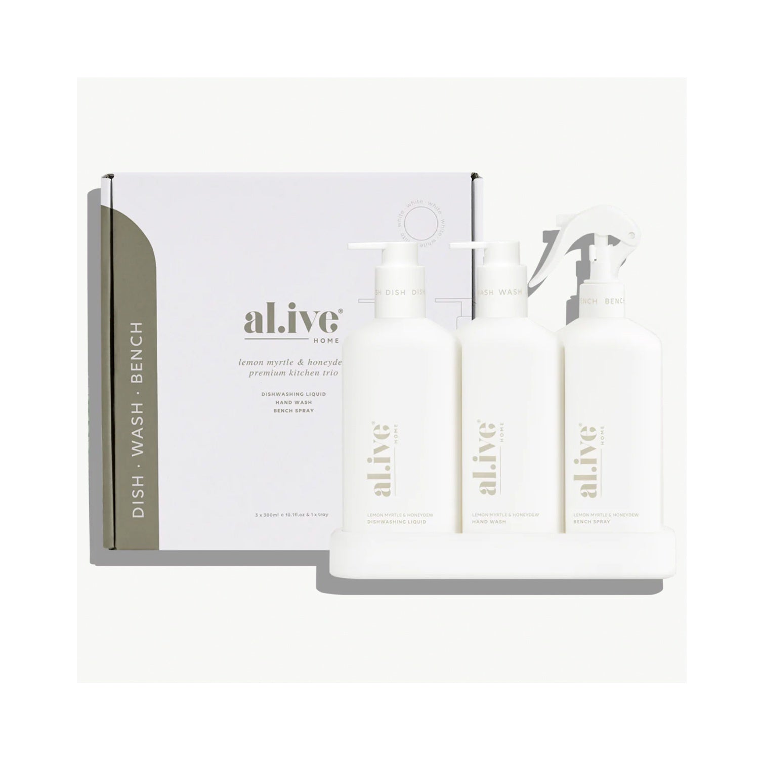 Kitchen Trio Dishwashing Liquid, Hand Wash & Bench Spray - Lemon Myrtle & Honeydew - White