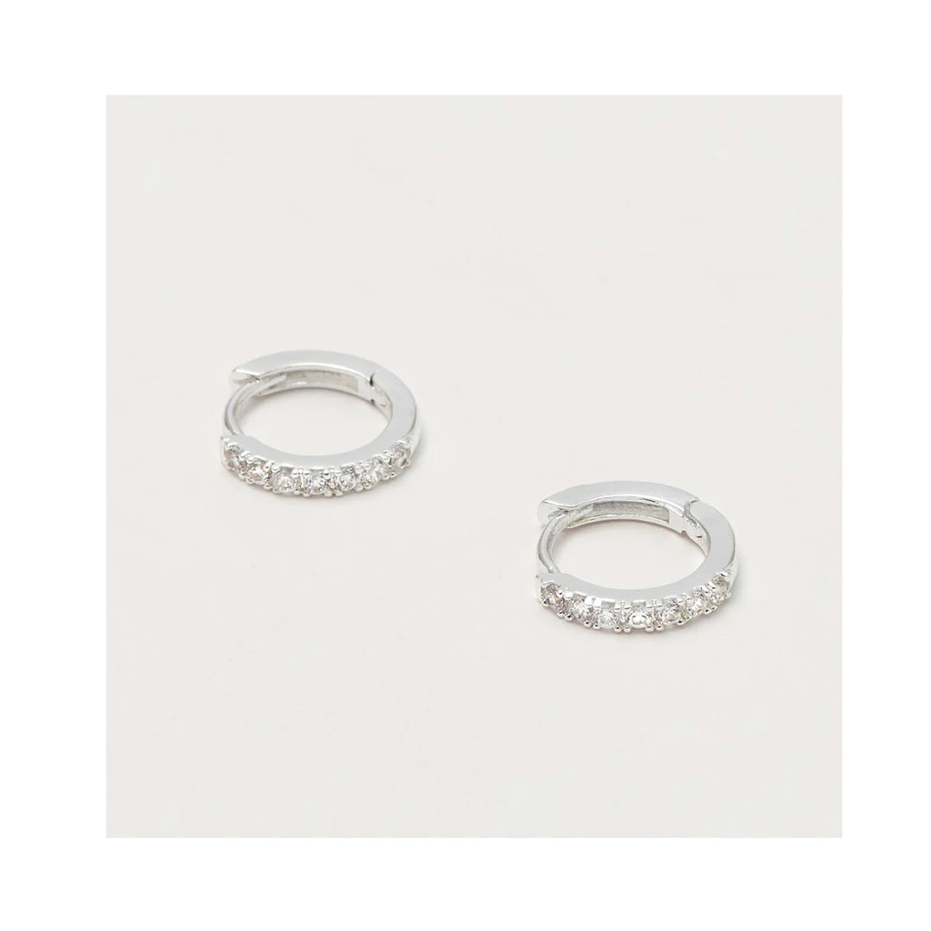 Earrings Hoop Pave CZ & Silver Plated