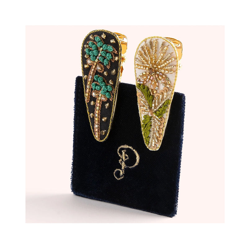 Hair Clips Pack 2 - Midnight Trees & Champagne Flower