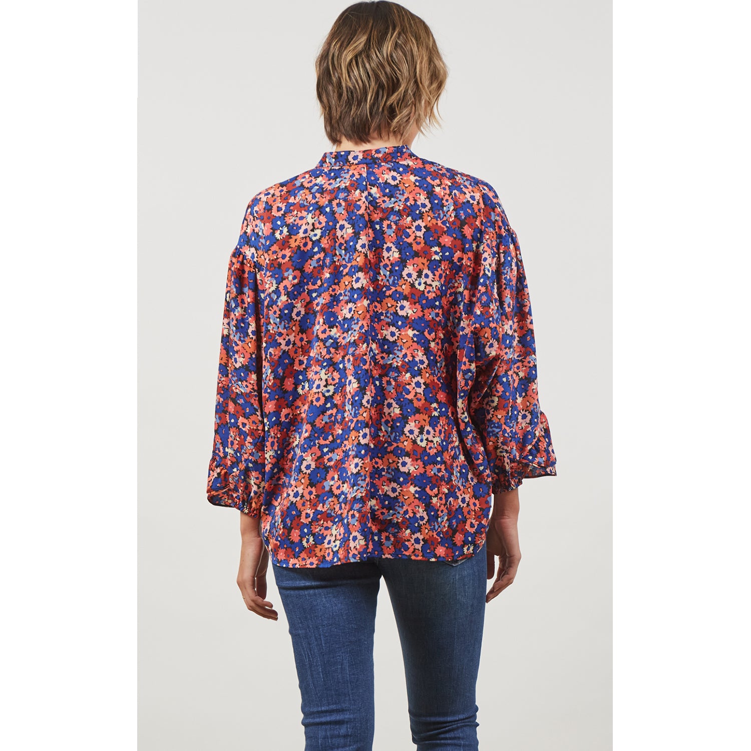 Top Romance Ruffle Blouse - Azure Bloom