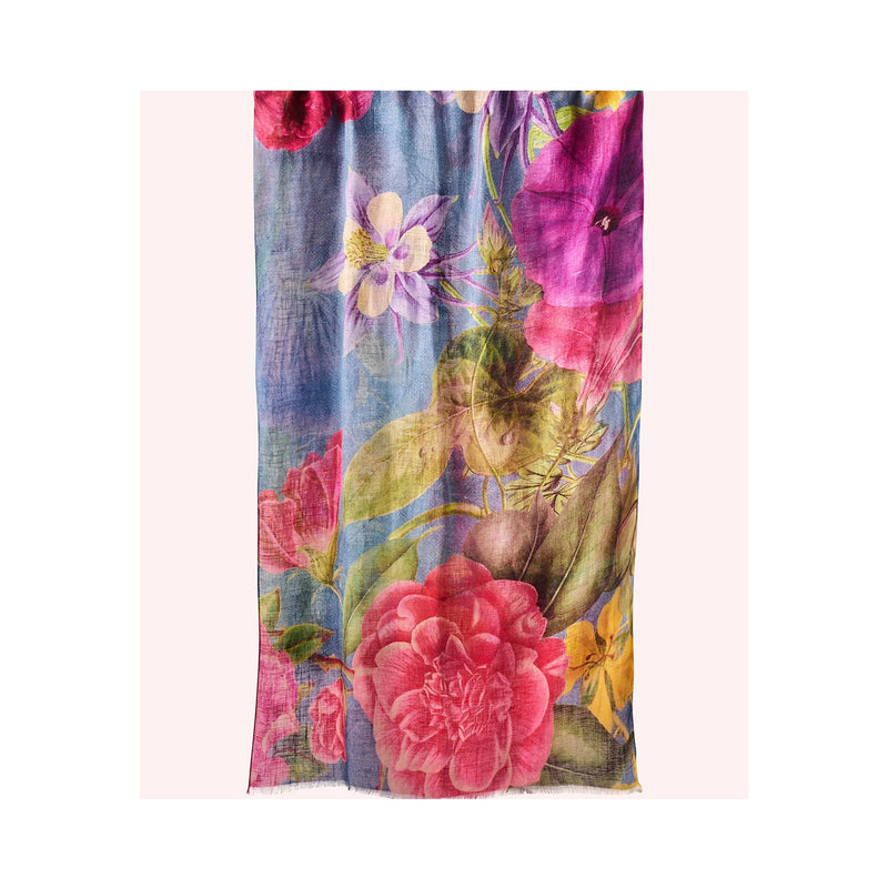 Scarf Linen Floral Study - Denim