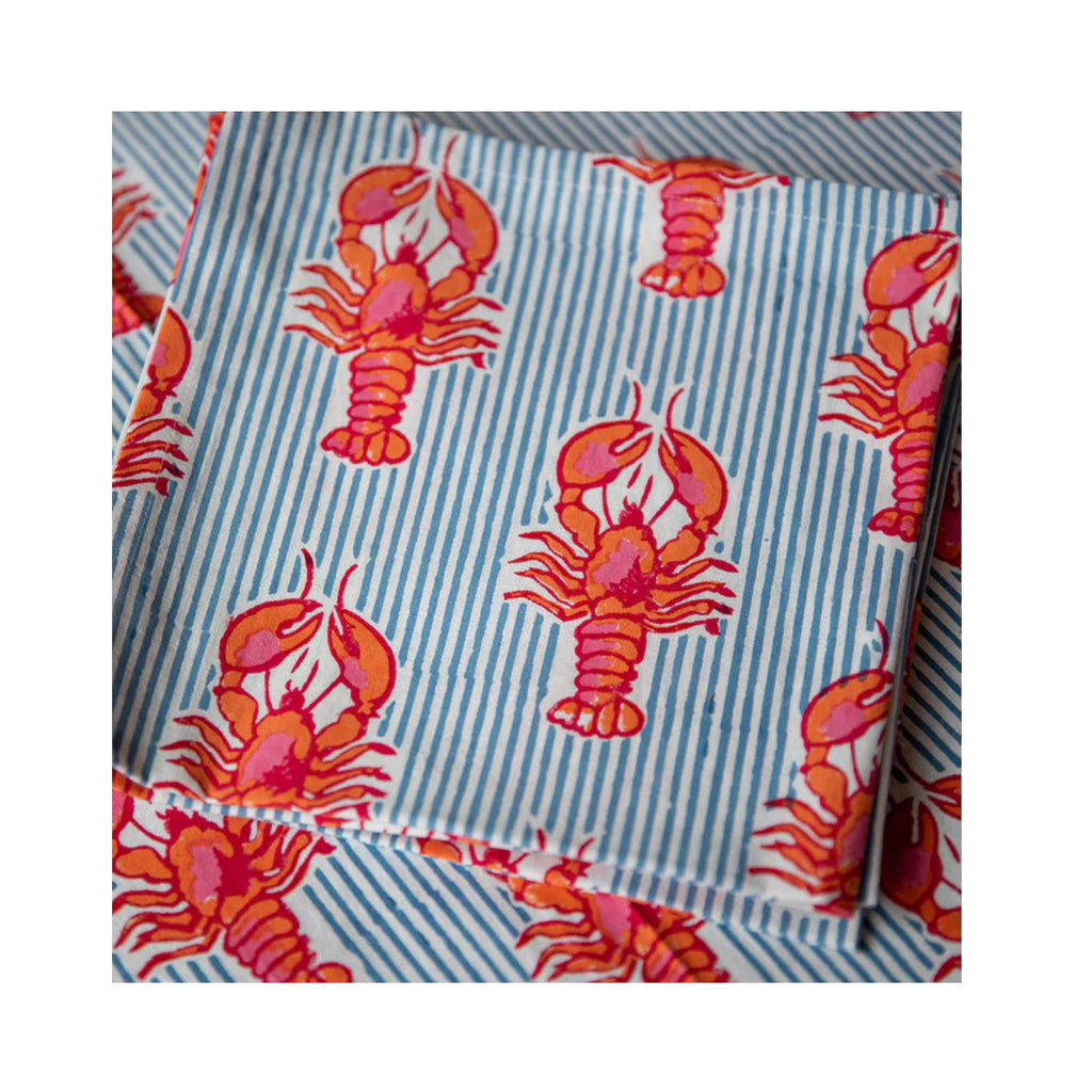Napkin Set 4 Lobster Stripe - Pink & Orange