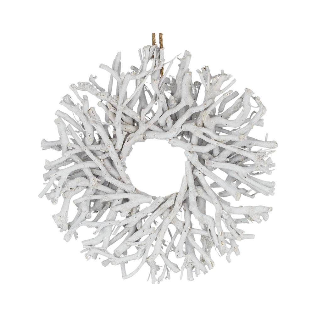 Ornament Coastal Wreath Wood 40cm - White