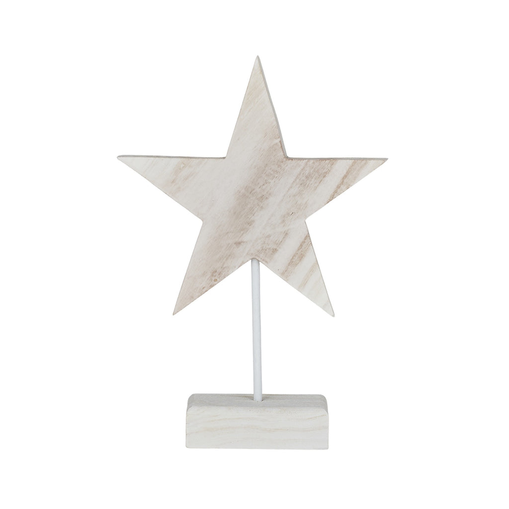 Ornament Star On Stand Wood 43cm - White