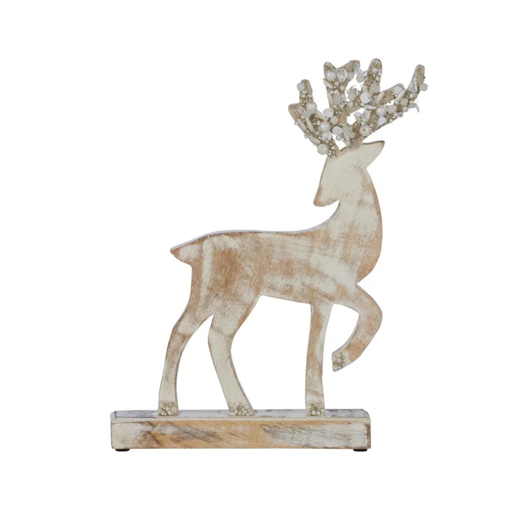 Deer w/ R/Stones Wood & Acrylic 34cm Whi