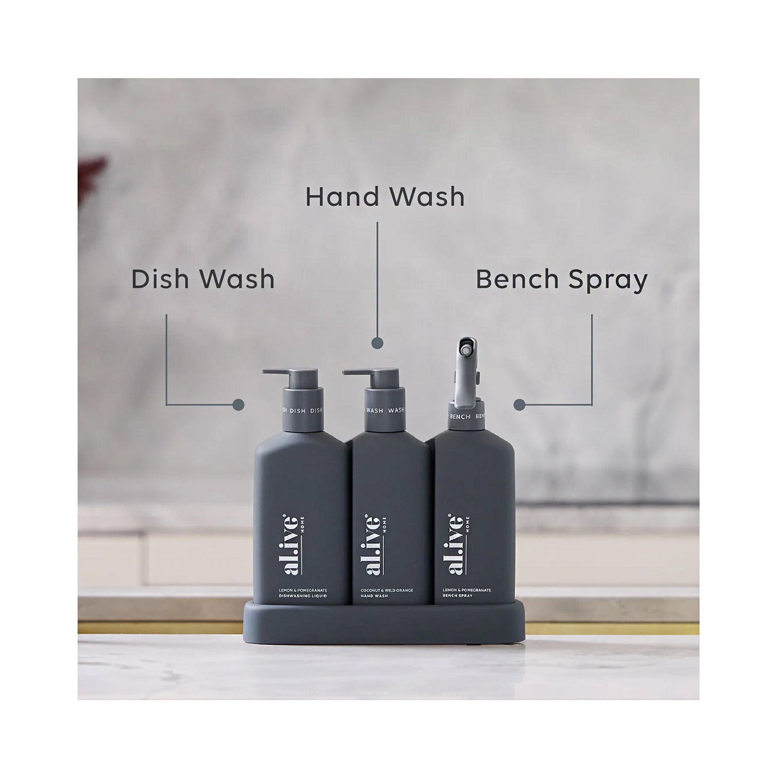 Kitchen Trio Dishwashing Liquid, Hand Wash & Bench Spray - Blue