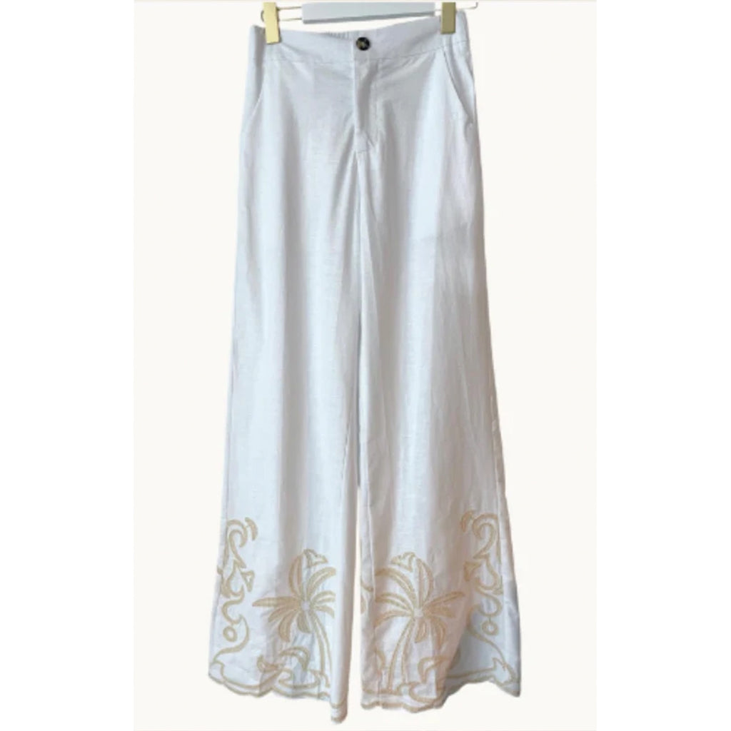 Pant Palm Embroidery - White