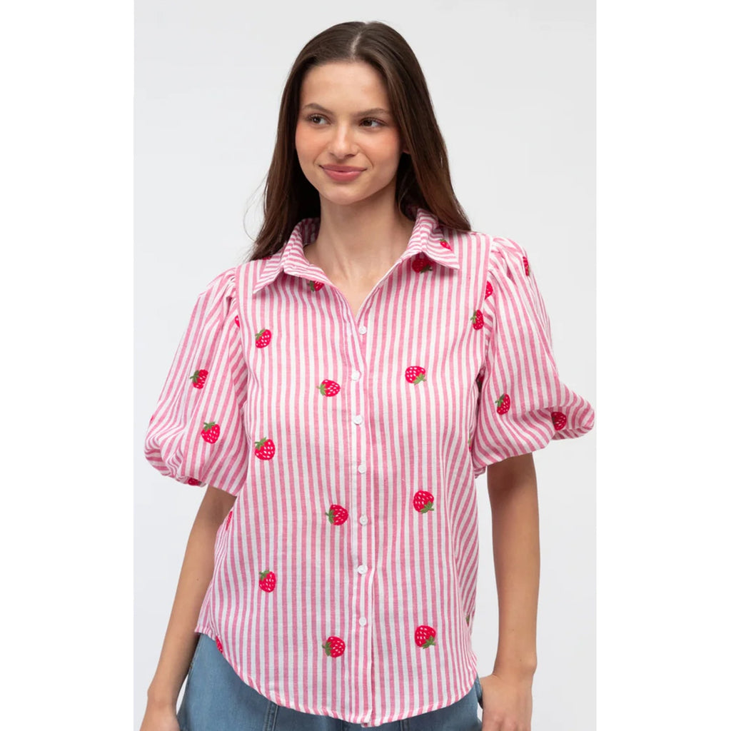 Top Strawberry Shirt - Pink Stripe