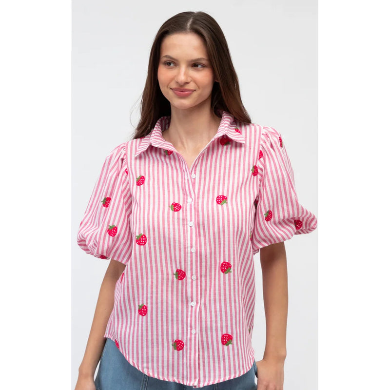 Top Strawberry Shirt - Pink Stripe