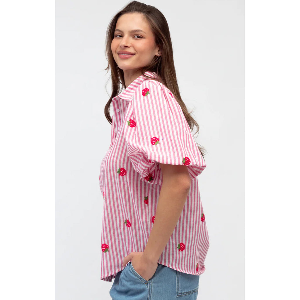 Top Strawberry Shirt - Pink Stripe