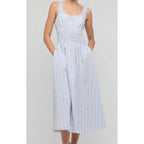 Dress Marcella Shirred Midi - Blue & Brown Stripe