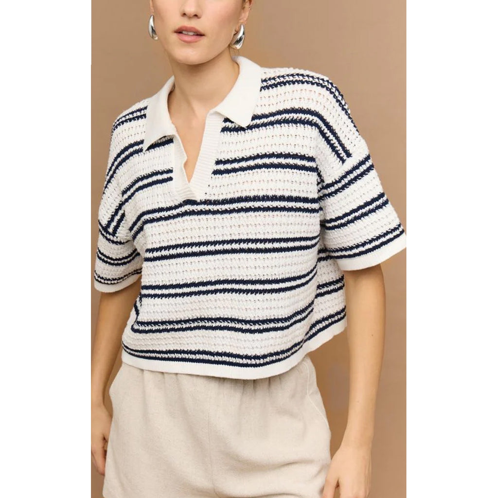 Top Solstice Knit Polo - White & Navy