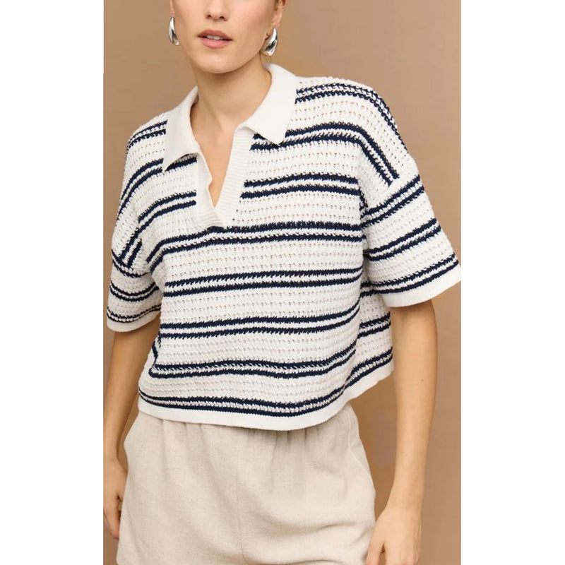 Top Solstice Knit Polo - White & Navy