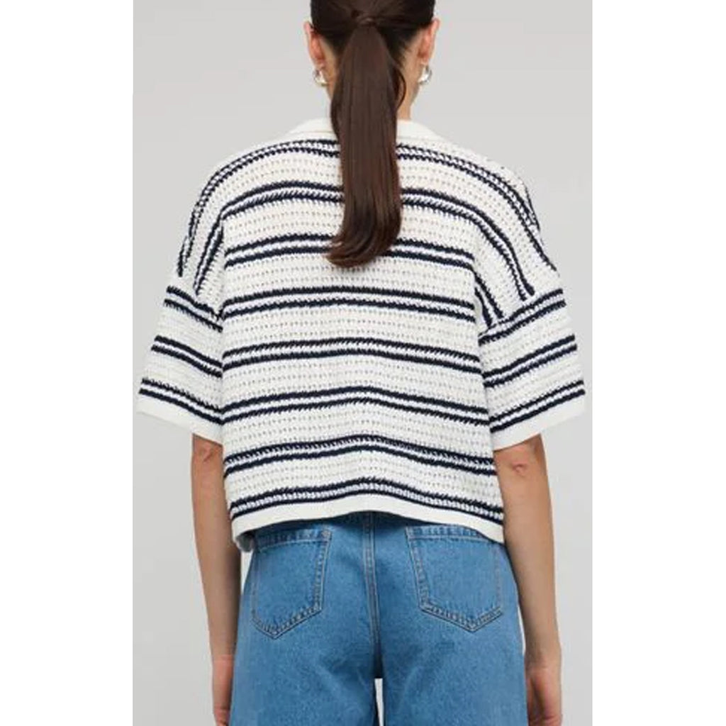 Top Solstice Knit Polo - White & Navy