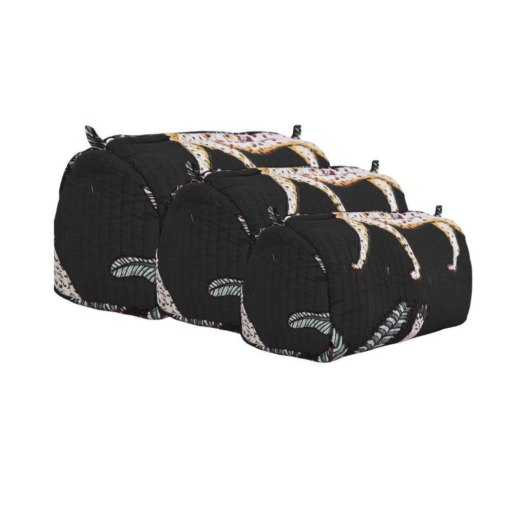 Pouch Set Quilted Cotton Jungle - Black