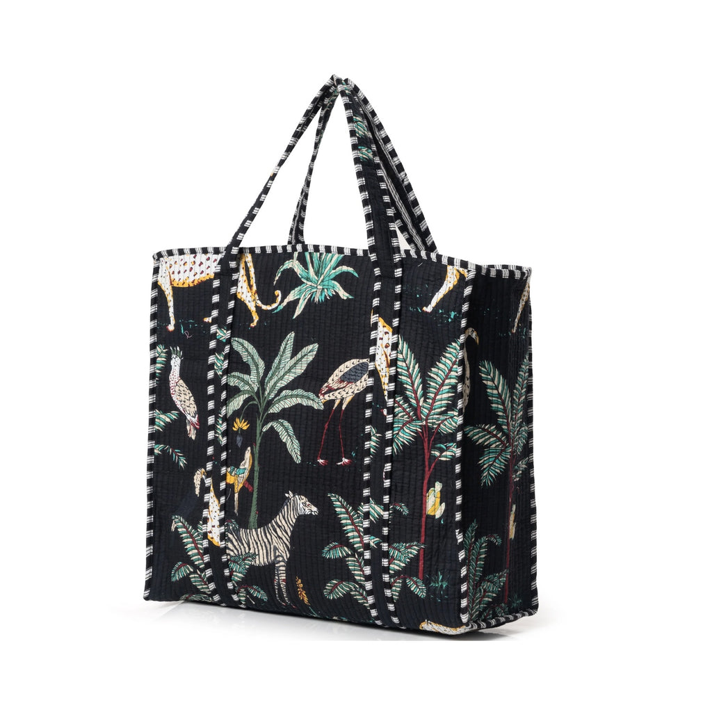 Bag Quilted Cotton Tote Jungle - Black