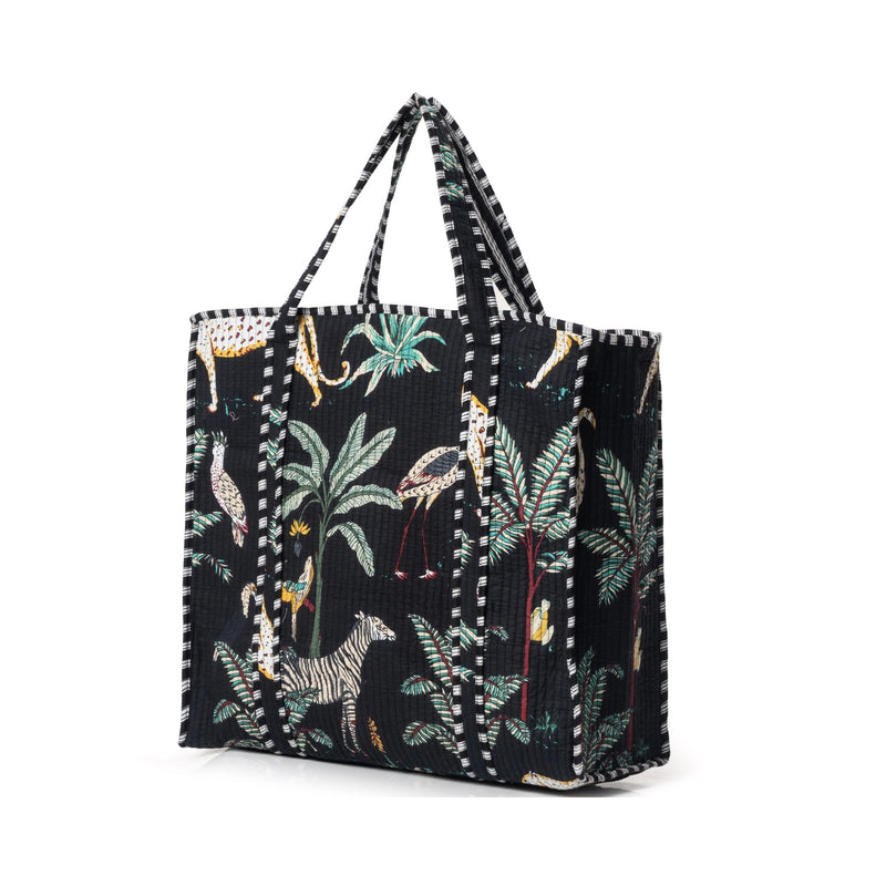 Bag Quilted Cotton Tote Jungle - Black