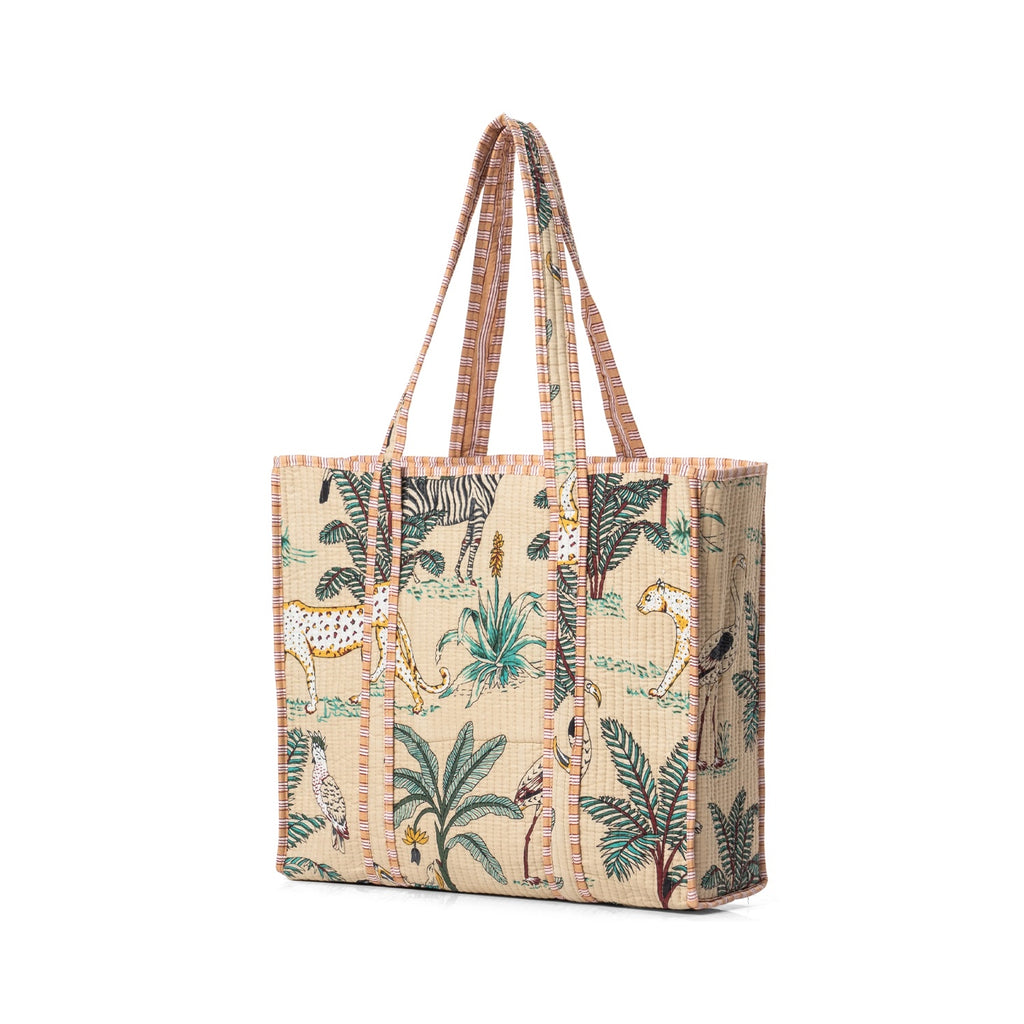 Bag Quilted Cotton Tote Jungle - Cream