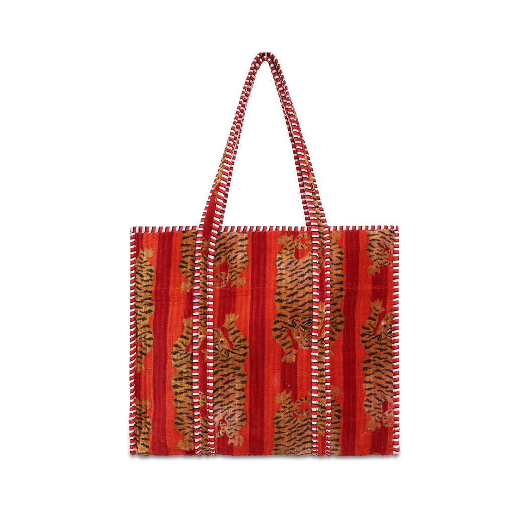 Bag Quilted Velvet Tote Tibetan Tiger - Red