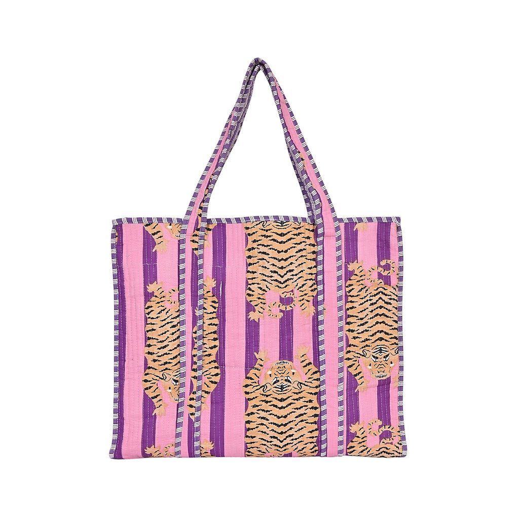 Bag Quilted Cotton Tote Tibetan Tiger - Pink & Purple