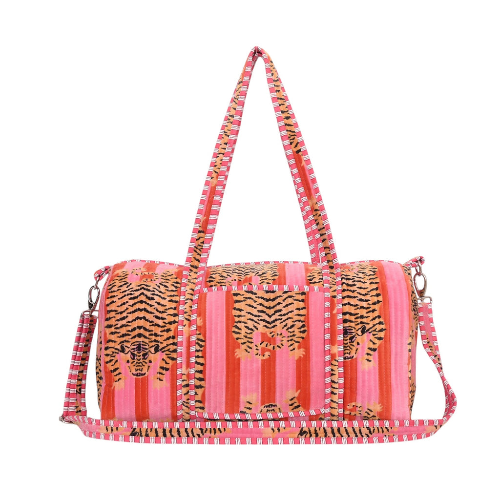 Bag Quilted Velvet Weekender Tibetan Tiger - Pink