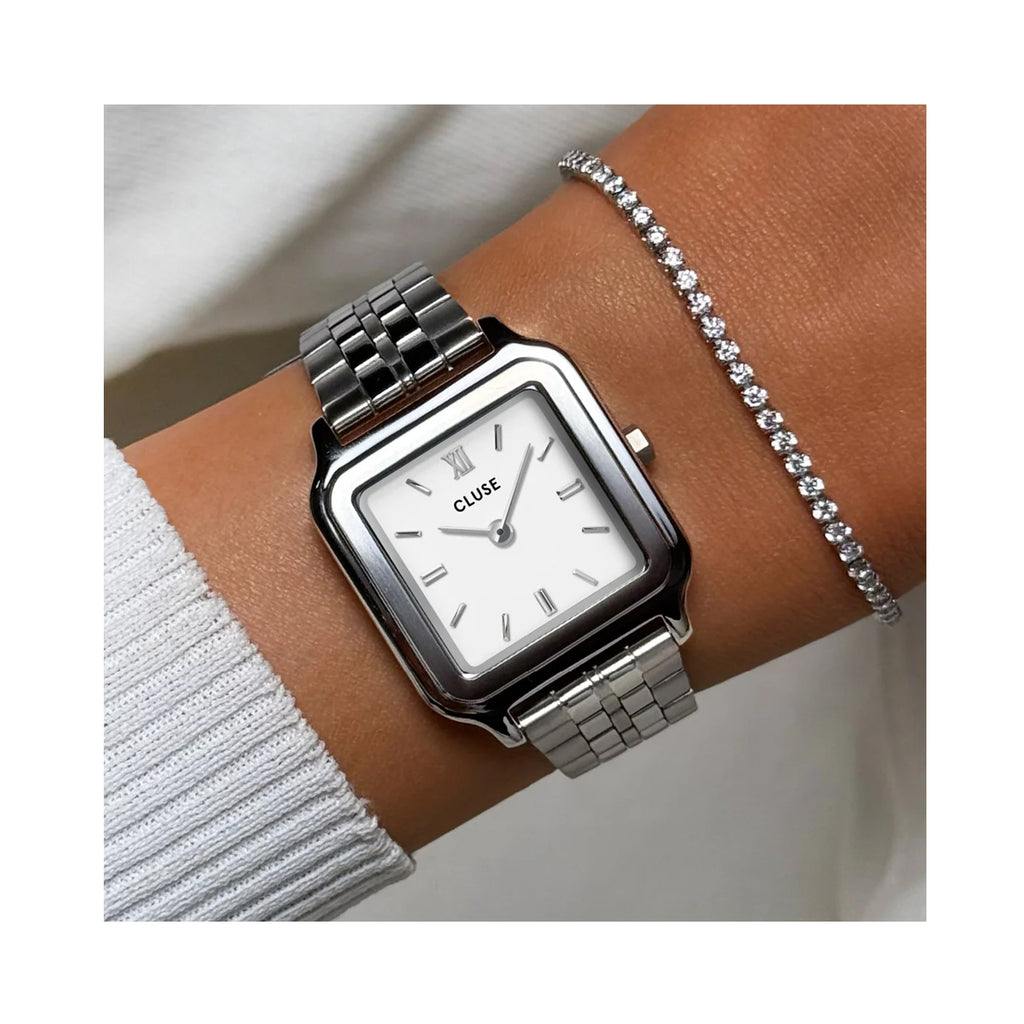 Watch Gift Set Gracieuse Silver Link & Eleve Silver Tennis Bracelet Gift Set