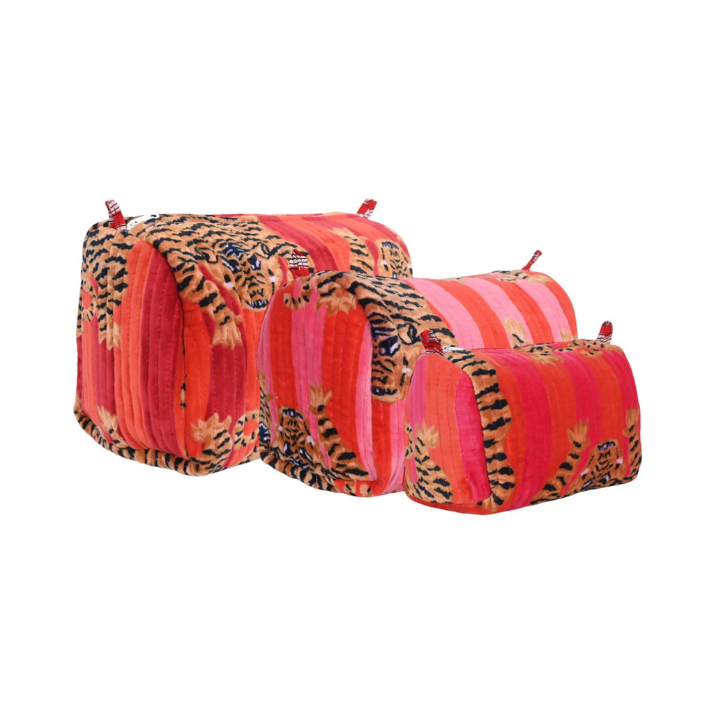 Pouch Set Quilted Velvet Scarlett - Pink & Orange