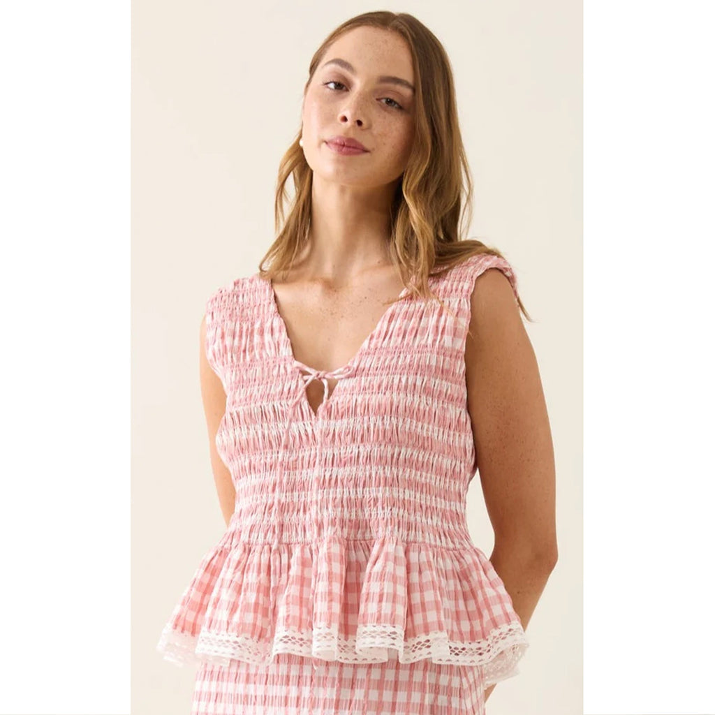 Top Esther Shirred Tank - Pink