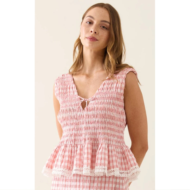 Top Esther Shirred Tank - Pink