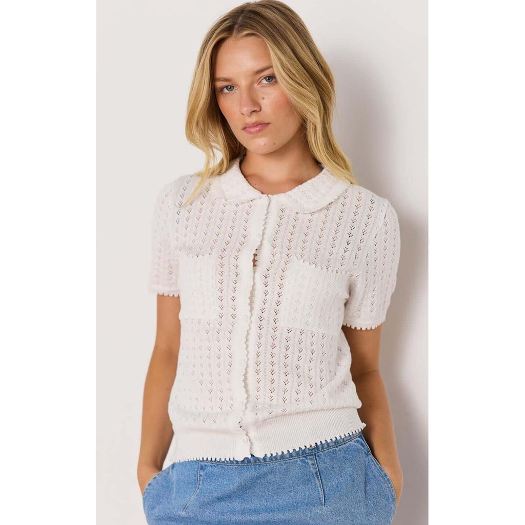 Top Lila Pointelle Knit Tee - White