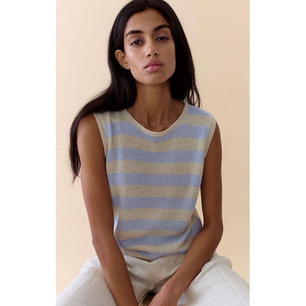 Top Sia Stripe Knit Tank - Blue