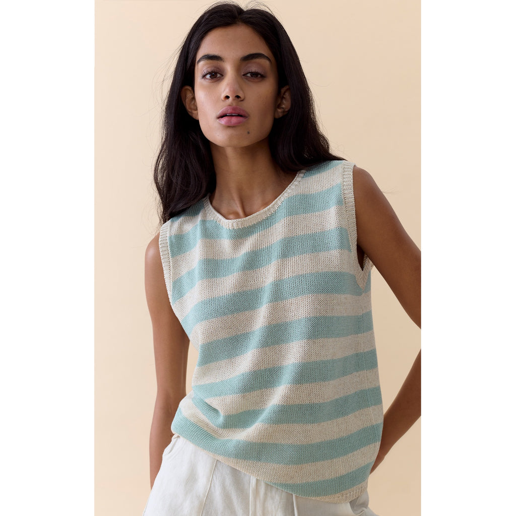 Top Sia Stripe Knit Tank - Duck Egg