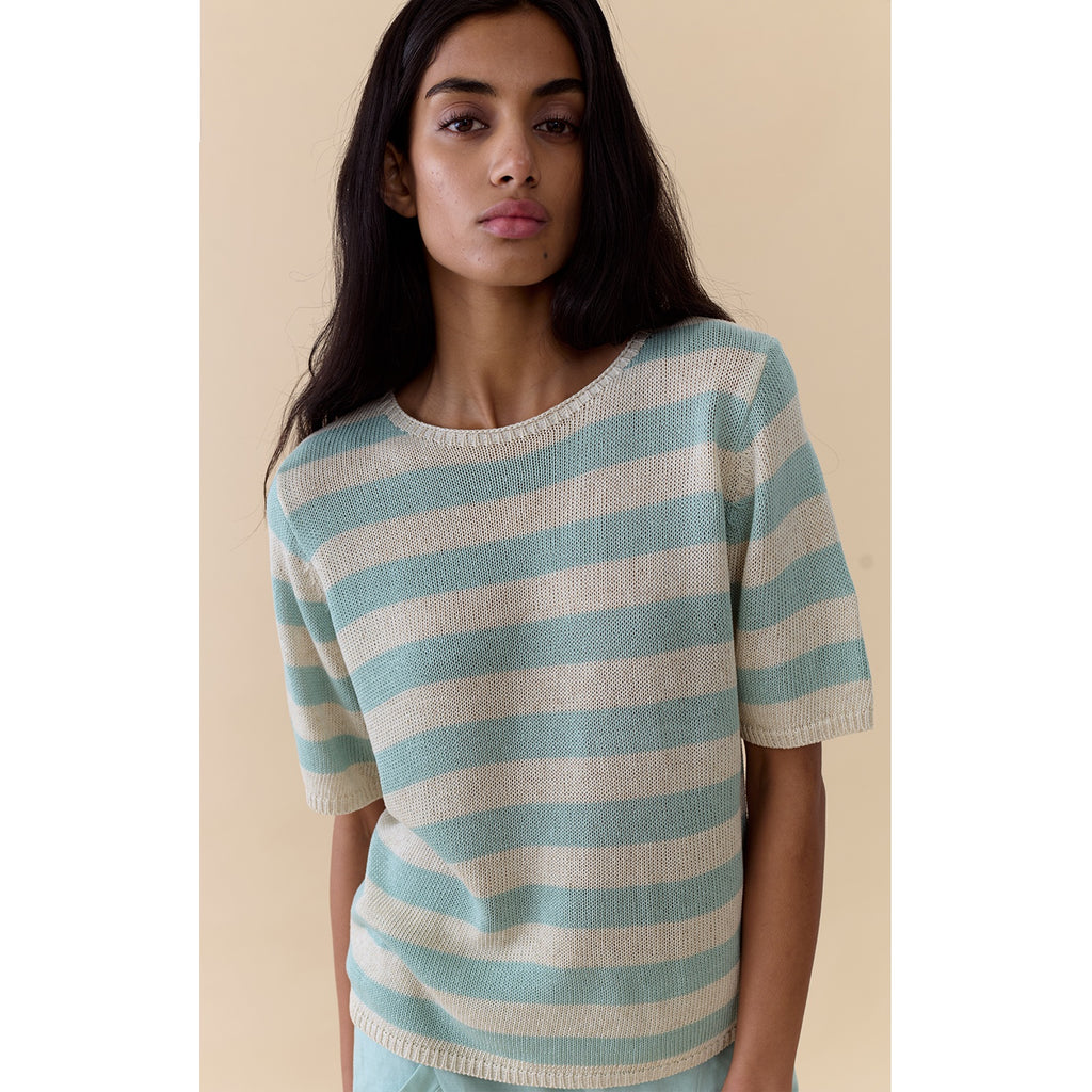 Top Stripe Summer Tee - Duck egg
