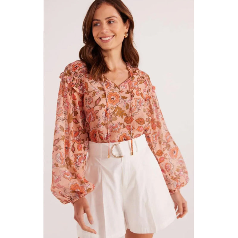 Top Amelia Long Sleeve Blouse - Peach Floral