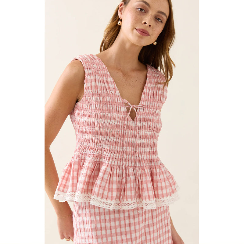 Top Esther Shirred Tank - Pink