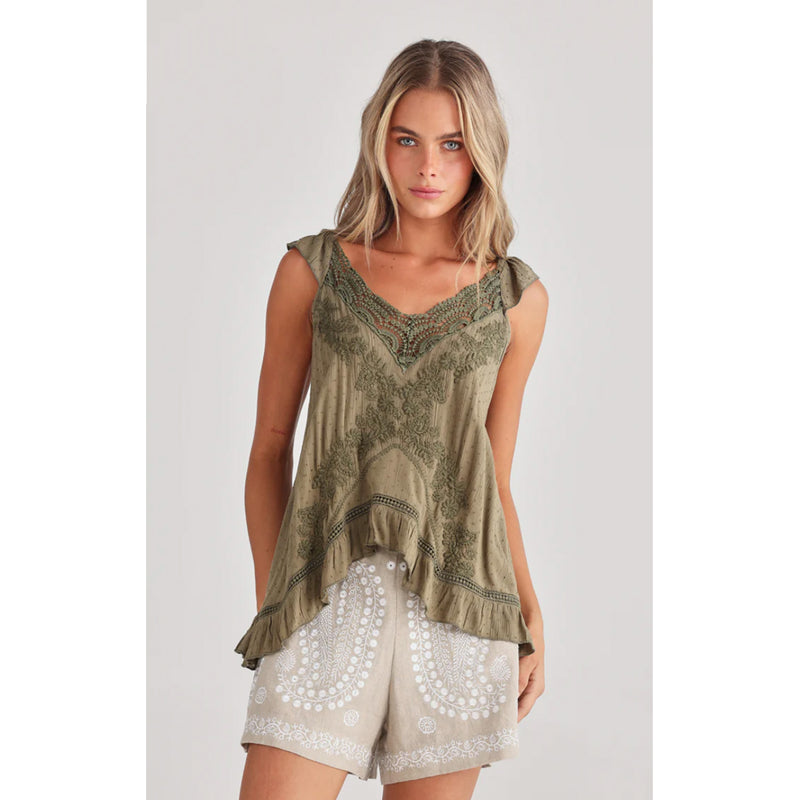 Top Exhale Cami - Olive Dobby